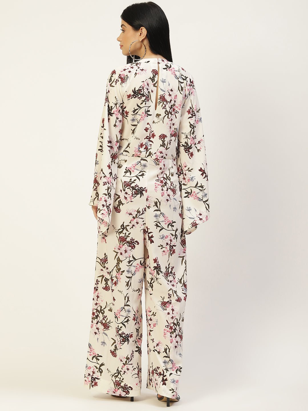 White & Burgundy Printed Basic Jumpsuit - RueCollections