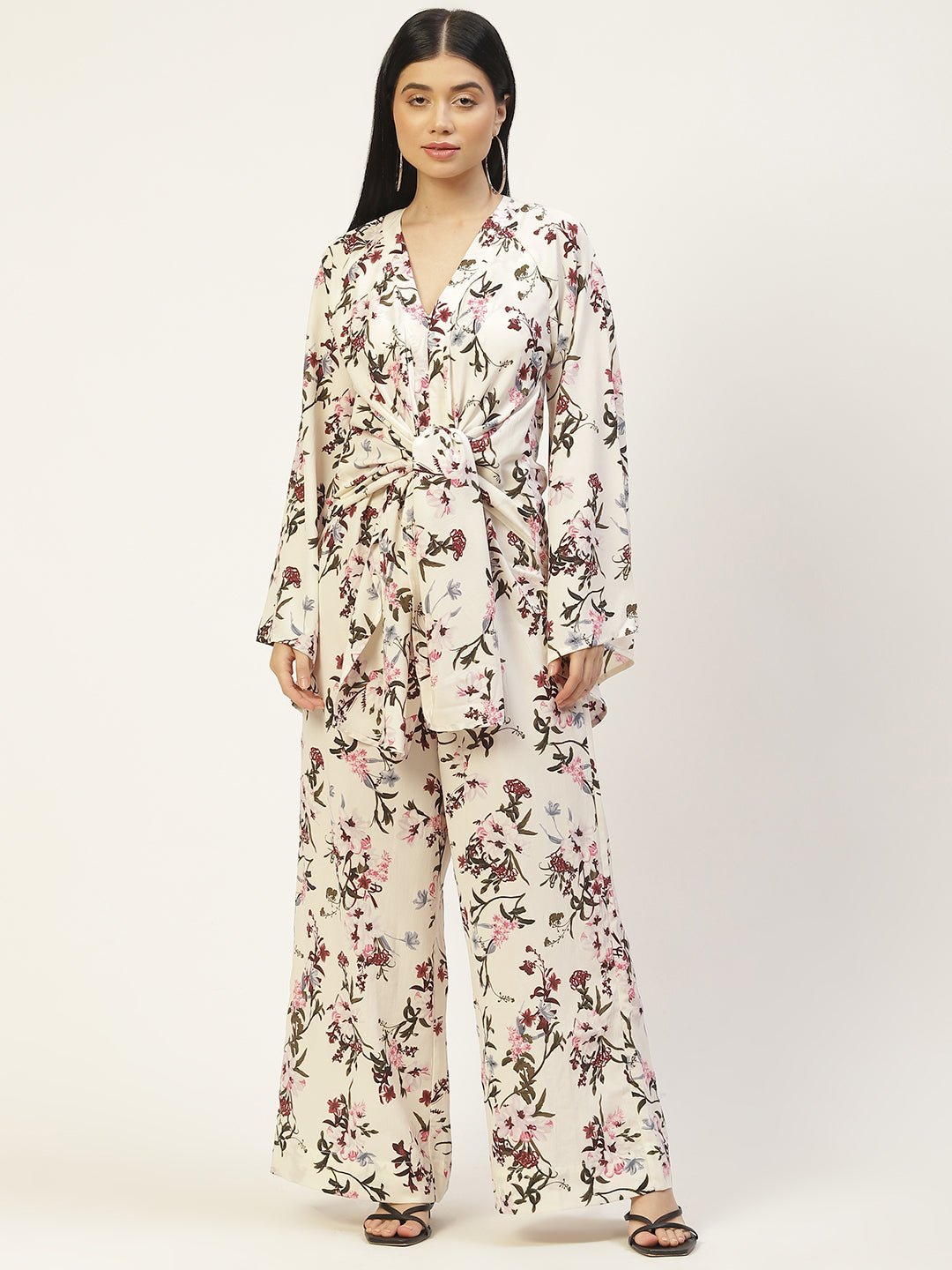 White & Burgundy Printed Basic Jumpsuit - RueCollections