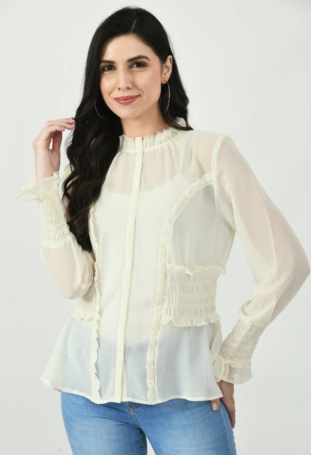 White Sheer Georgette Top - RueCollections