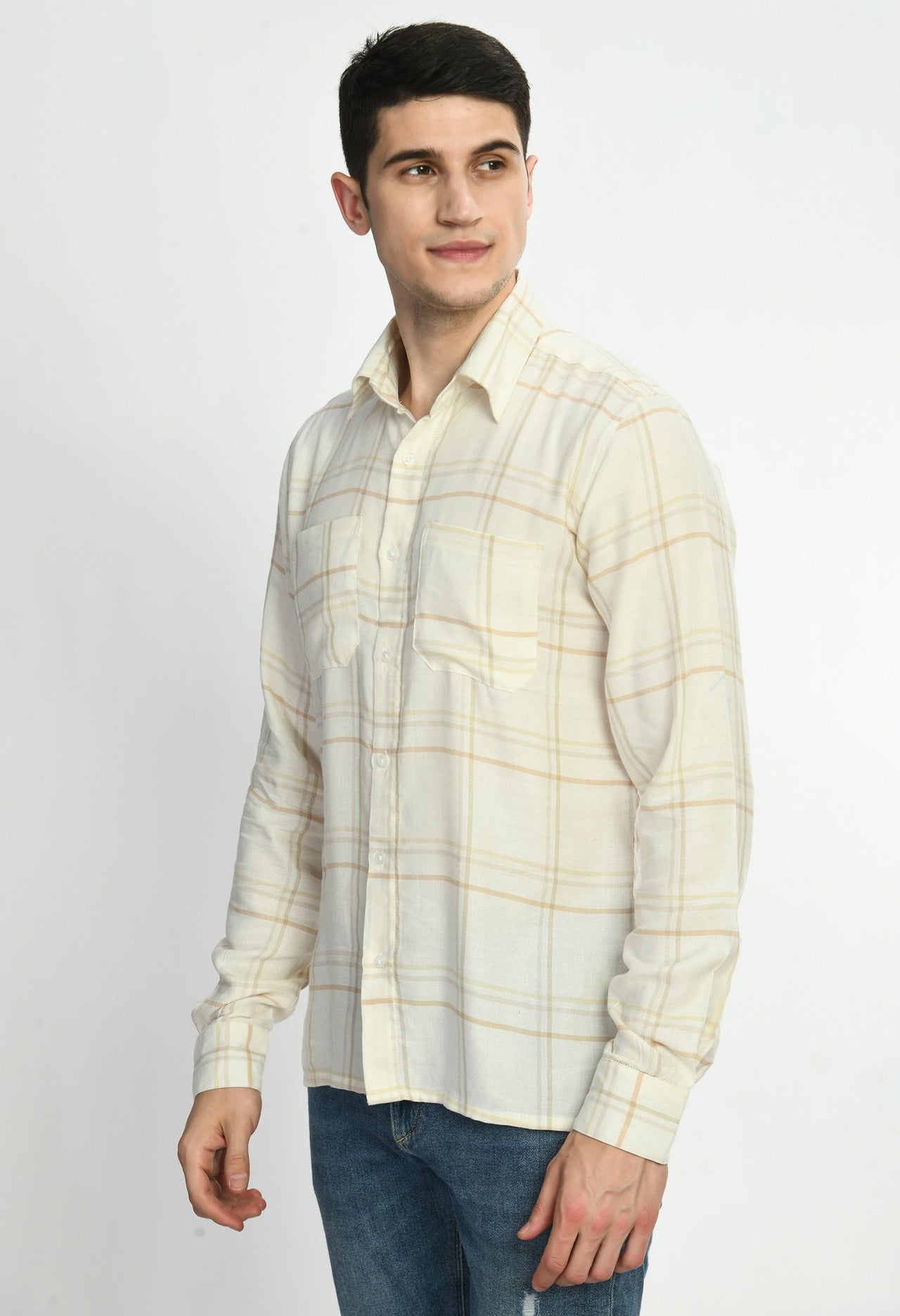 White & Yellow Checks Full Sleeves Shirt - RueCollections