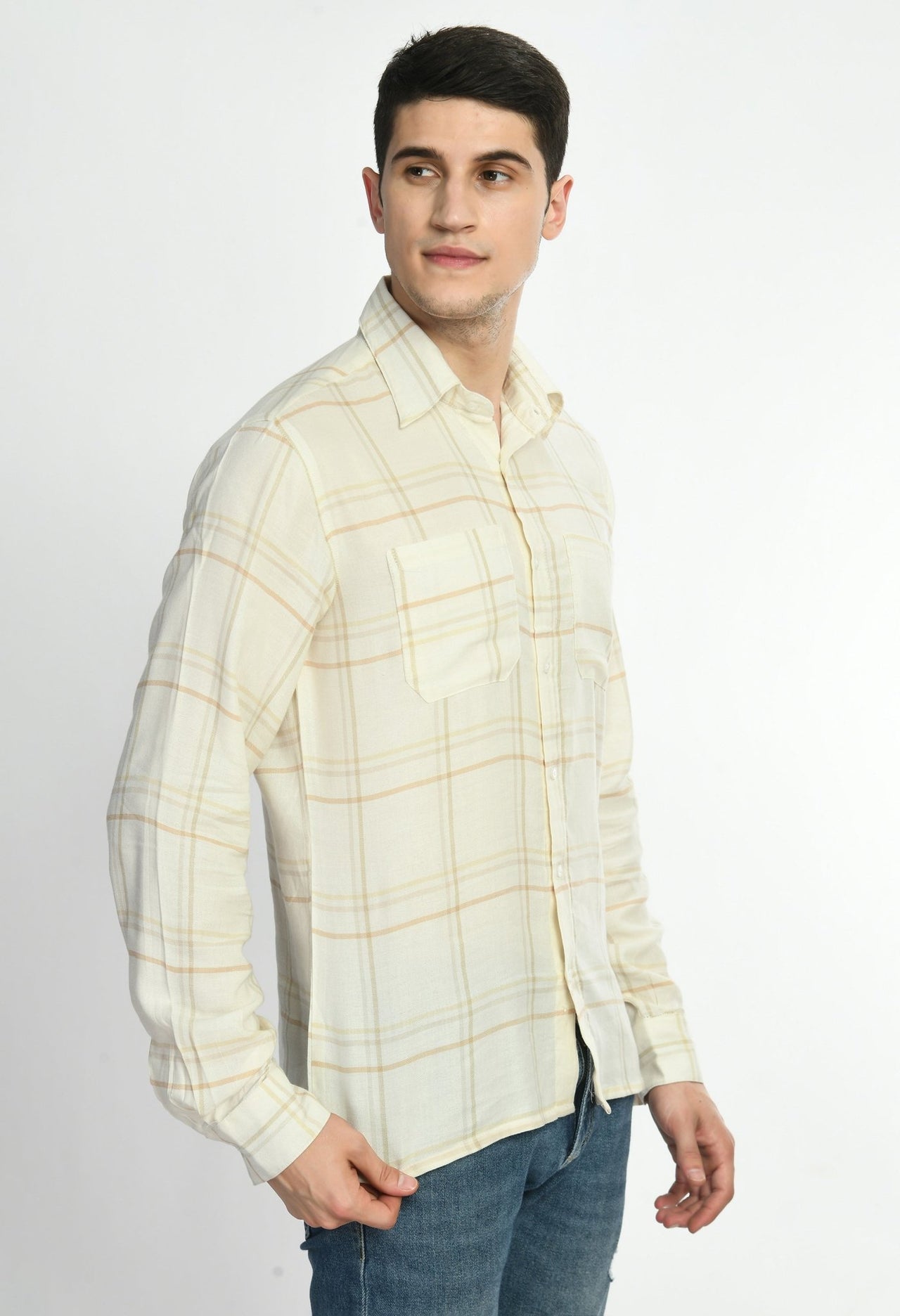 White & Yellow Checks Full Sleeves Shirt - RueCollections