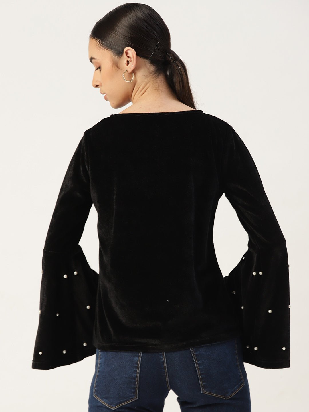 Women Black Velvet Finish Solid Top - RueCollections