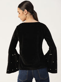 Thumbnail for Women Black Velvet Finish Solid Top - RueCollections