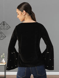 Thumbnail for Women Black Velvet Finish Solid Top - RueCollections