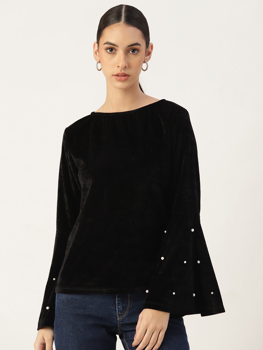 Women Black Velvet Finish Solid Top - RueCollections