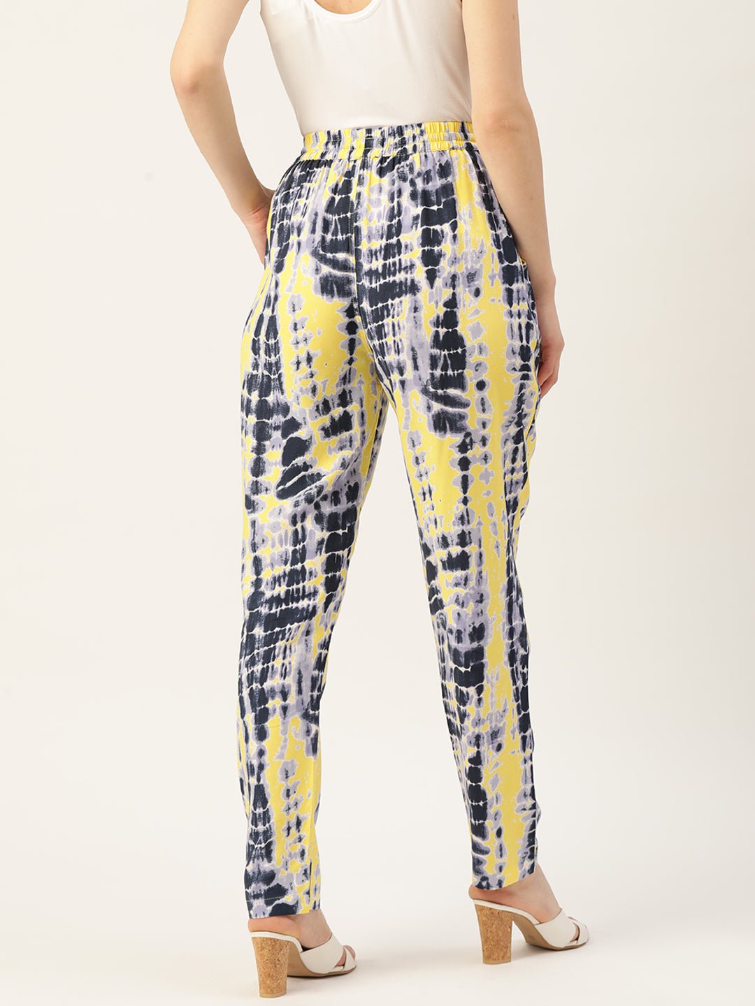 Women Black & Yellow Printed High - Rise Trousers - RueCollections