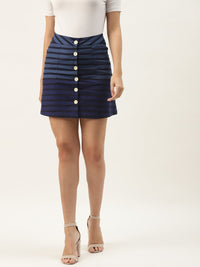 Thumbnail for Women Blue & Black Striped Mini Straight Skirt - RueCollections