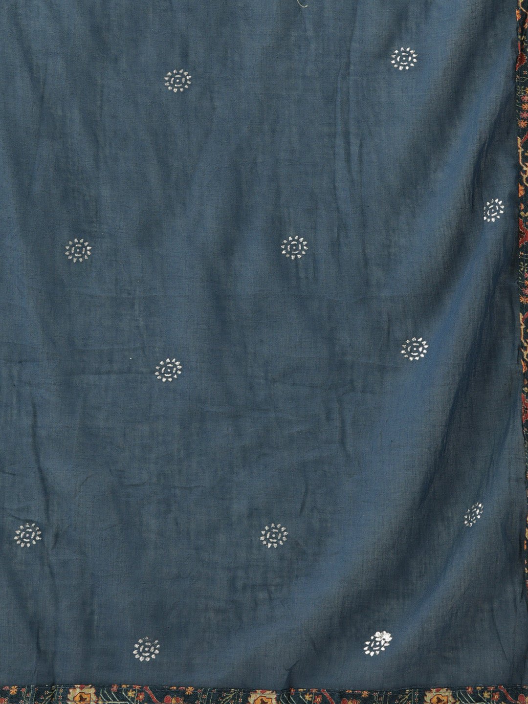 Women Blue Floral Yoke Design Pleated Gotta Patti Kurta with Trousers & With Dupatta - RueCollections