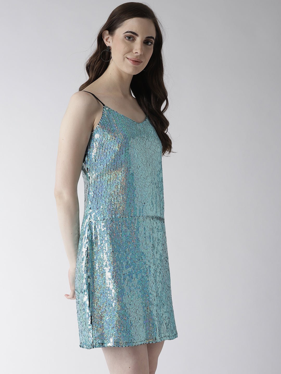 Women Blue Sequinned A - Line Dress - RueCollections