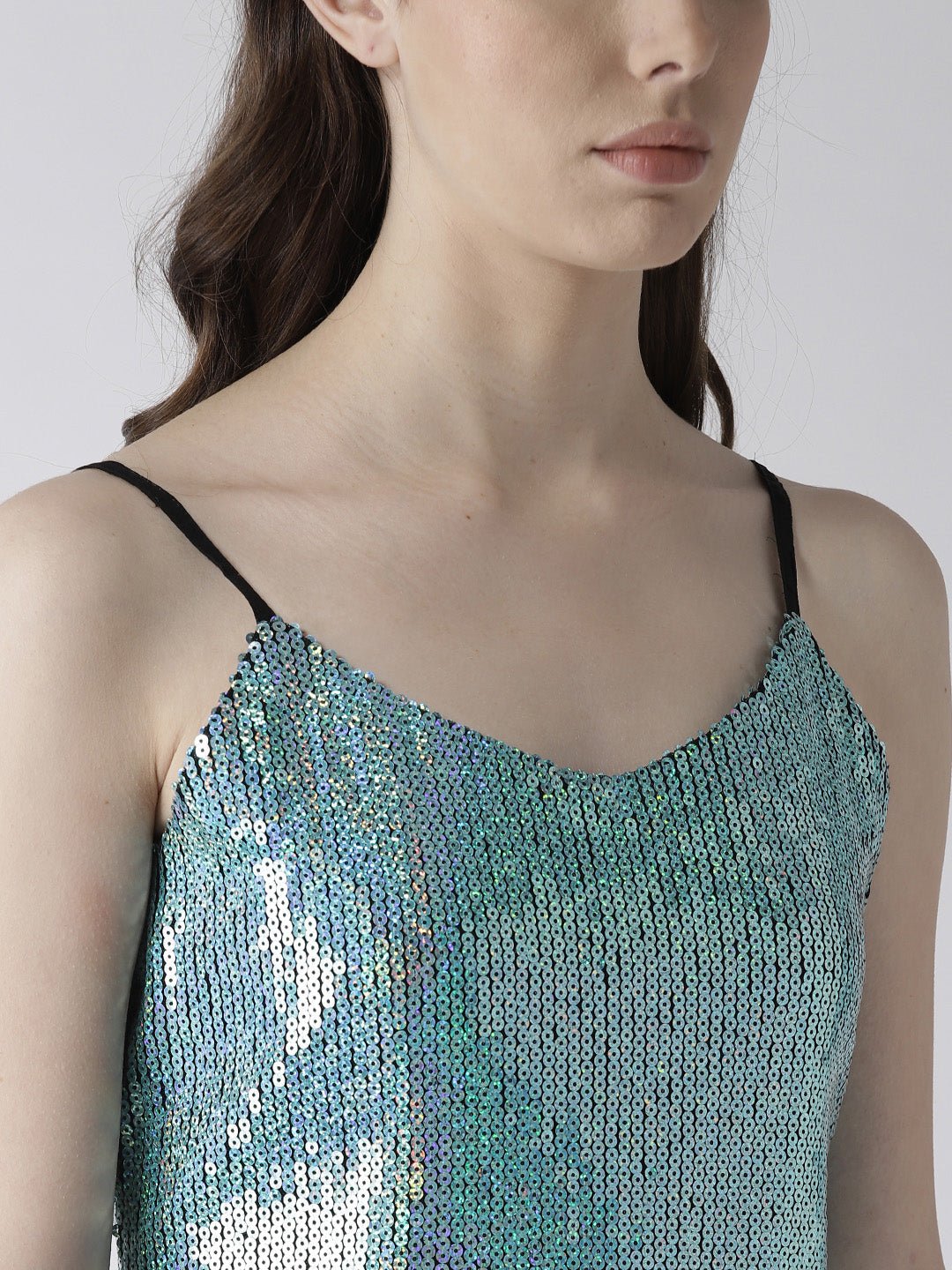 Women Blue Sequinned A - Line Dress - RueCollections