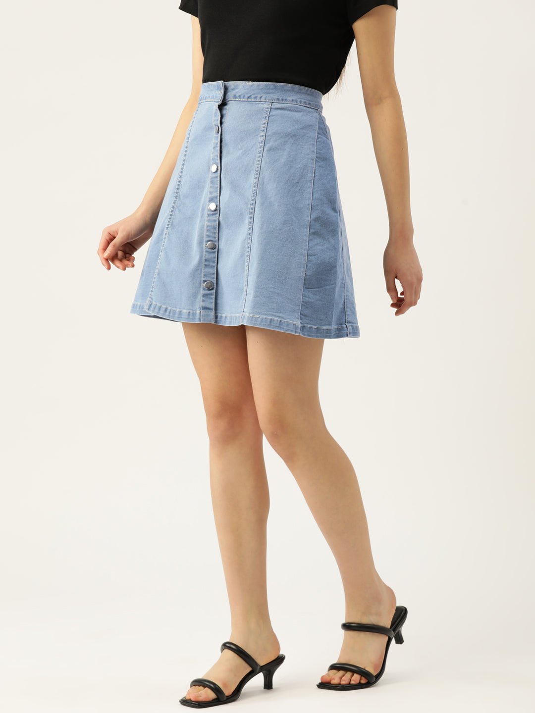 Women Blue Solid A - Line Denim Skirt - RueCollections