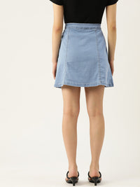 Thumbnail for Women Blue Solid A - Line Denim Skirt - RueCollections