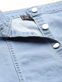 Thumbnail for Women Blue Solid A - Line Denim Skirt - RueCollections