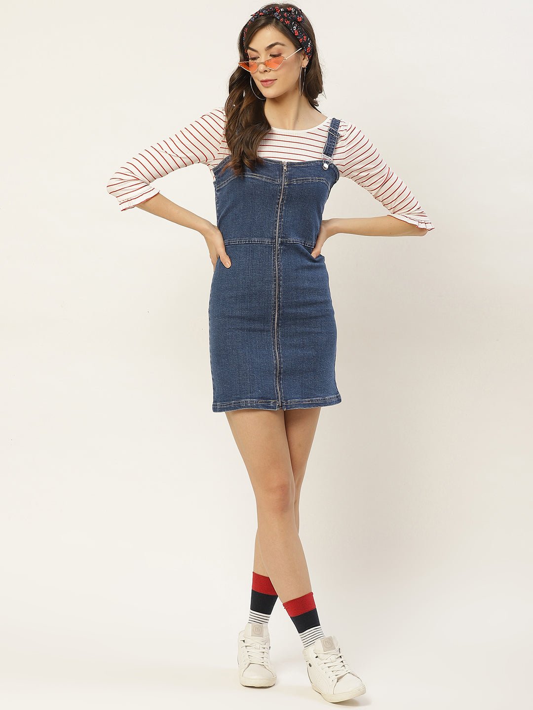 Women Blue Solid Pinafore Dress - RueCollections