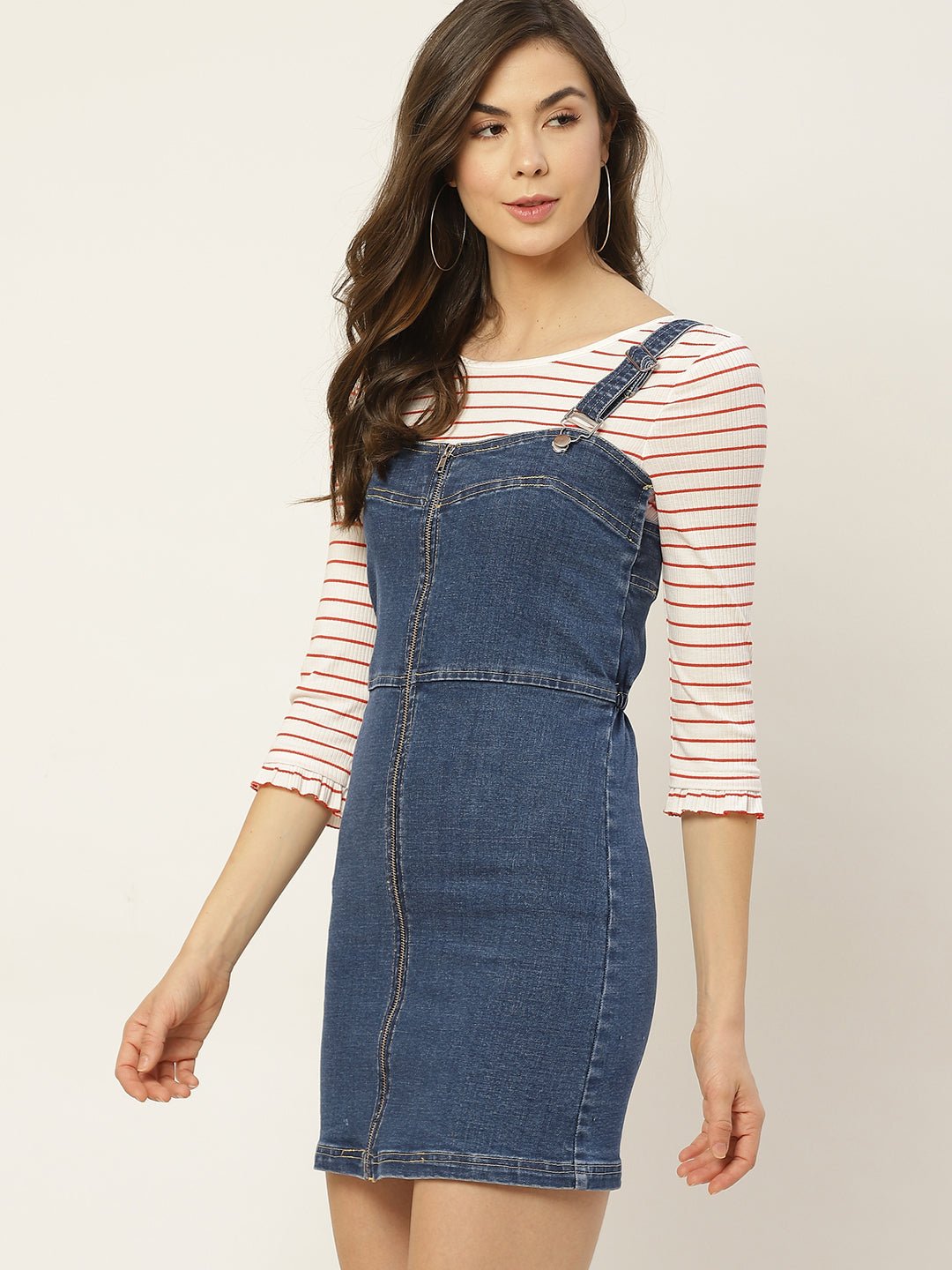 Women Blue Solid Pinafore Dress - RueCollections