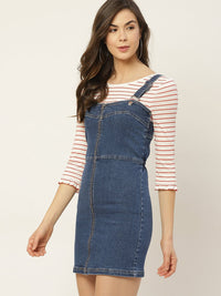 Thumbnail for Women Blue Solid Pinafore Dress - RueCollections