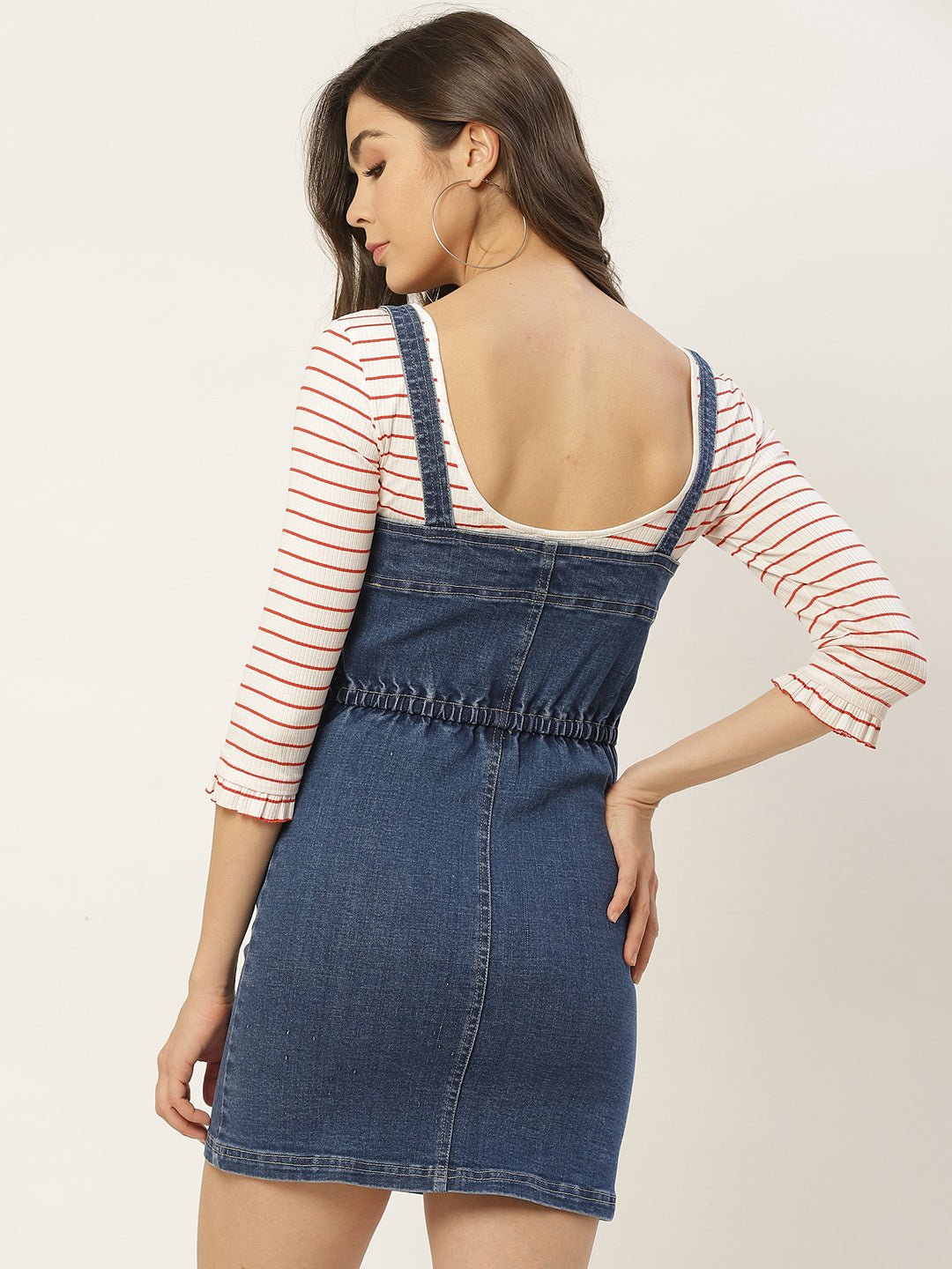 Women Blue Solid Pinafore Dress - RueCollections