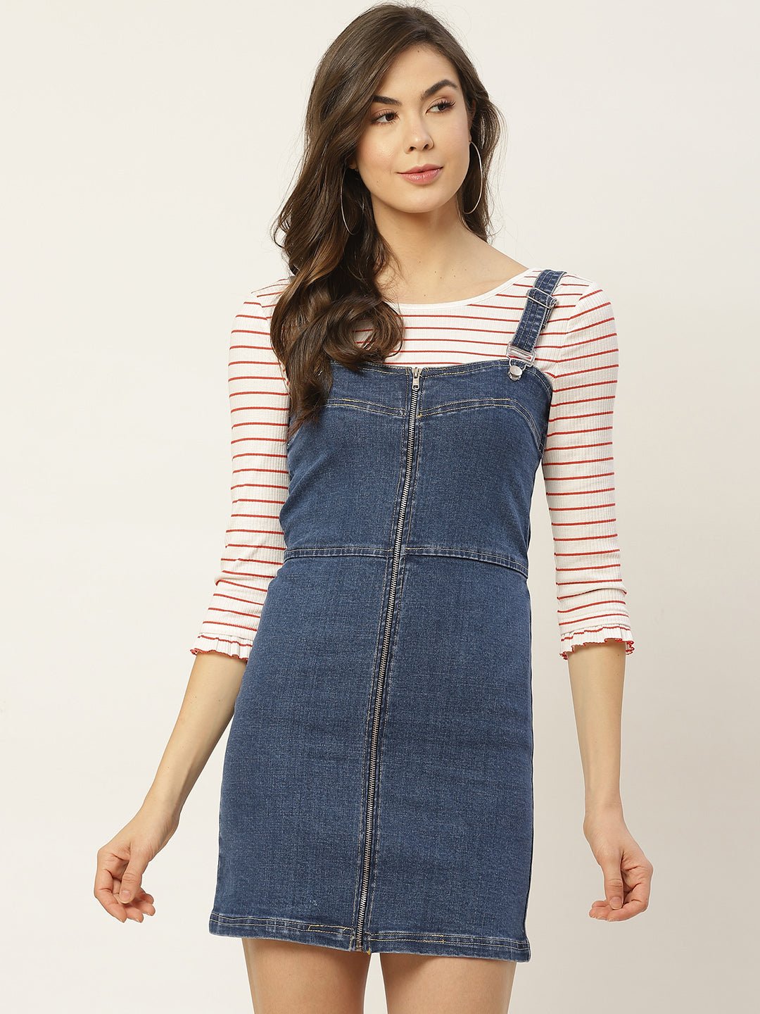 Women Blue Solid Pinafore Dress - RueCollections