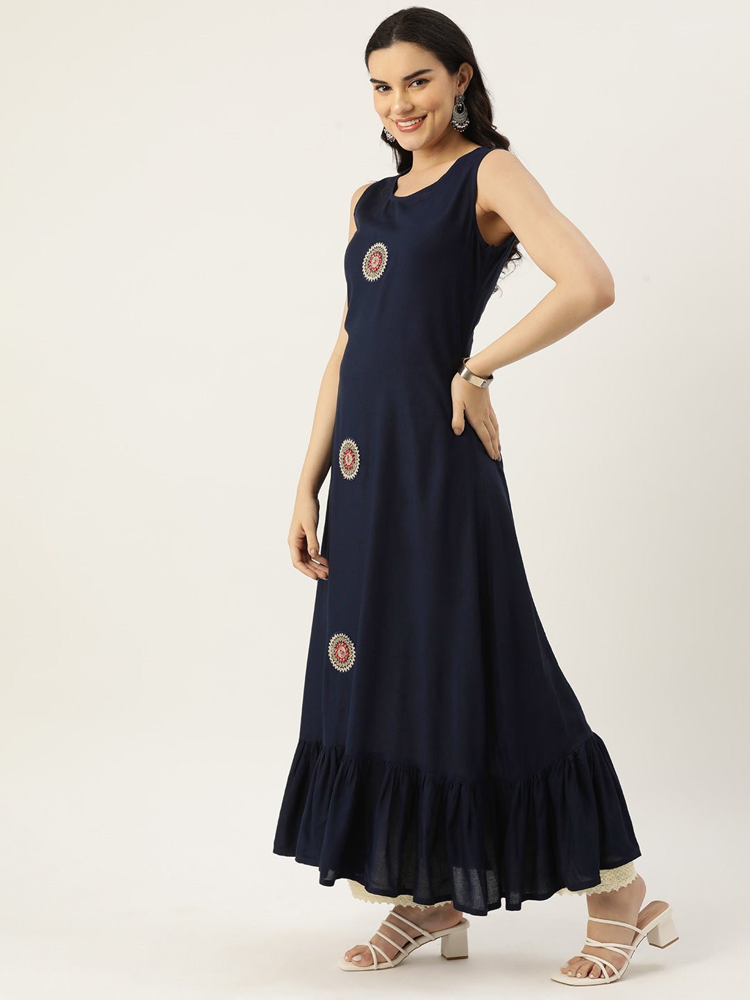 Women Ethnic Motifs Embellished Mirror Work Anarkali Kurta With A Jacket - RueCollections