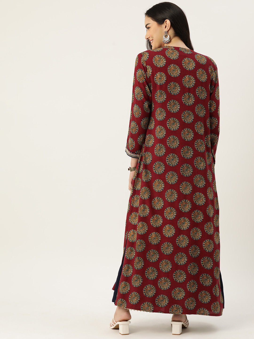 Women Ethnic Motifs Embellished Mirror Work Anarkali Kurta With A Jacket - RueCollections