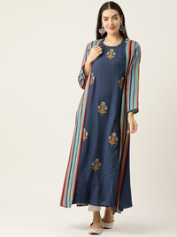 Thumbnail for Women Ethnic Motifs Embroidered Thread Work A - Line Kurta with Shrug - RueCollections