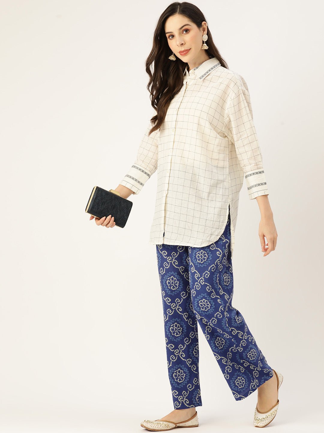 Women Ethnic Motifs Printed Smart Straight Fit Trousers - RueCollections