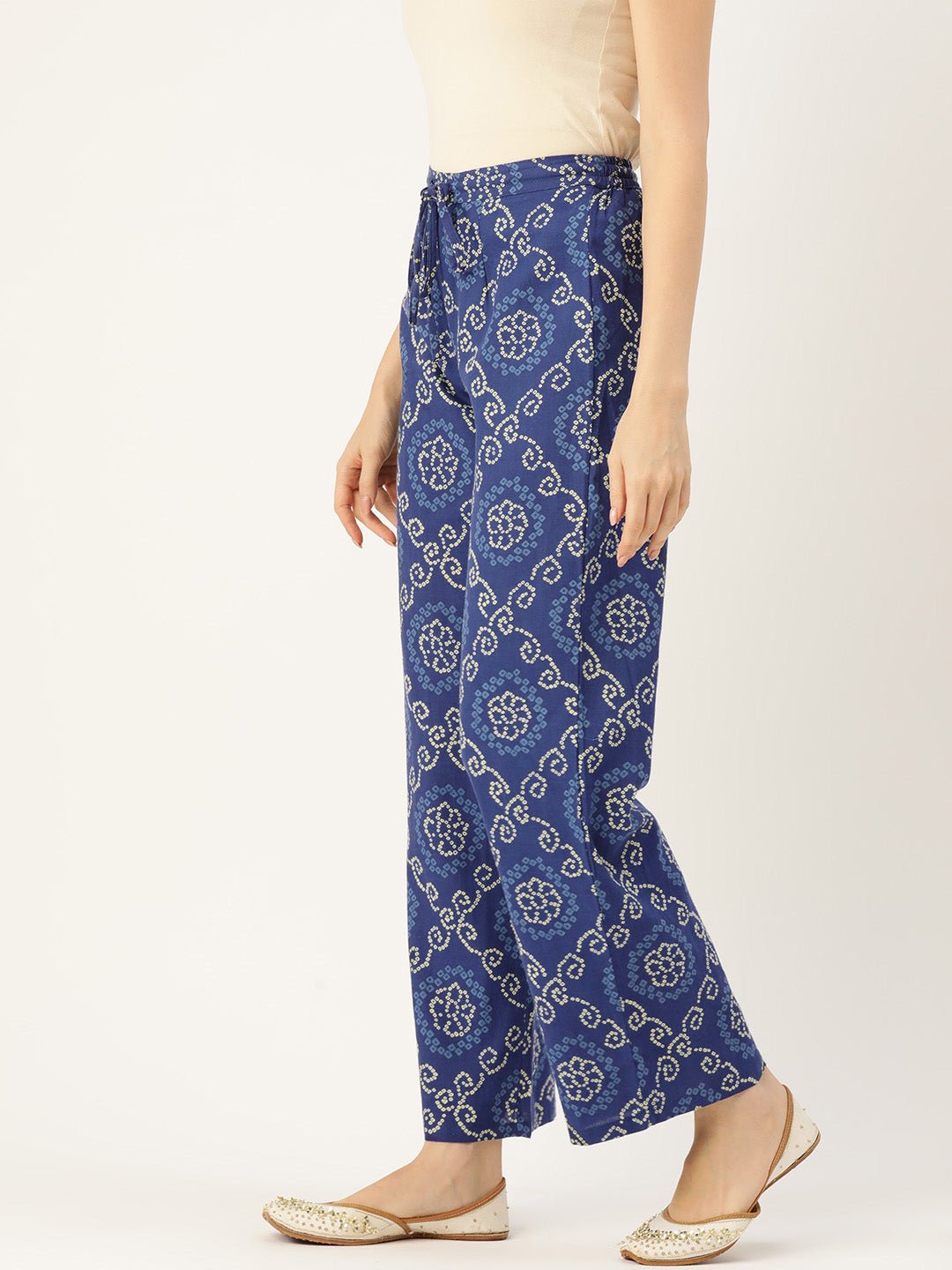 Women Ethnic Motifs Printed Smart Straight Fit Trousers - RueCollections