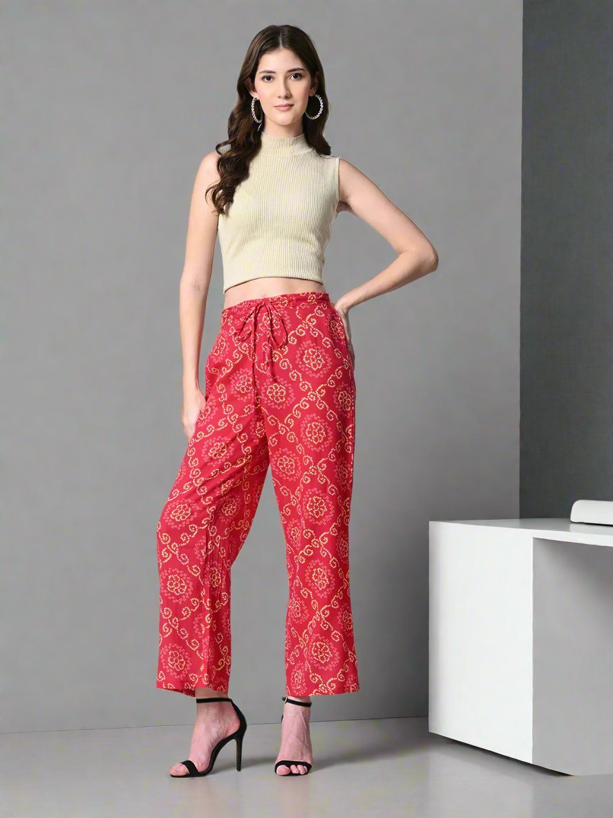 Women Ethnic Motifs Printed Smart Straight Fit Trousers - RueCollections