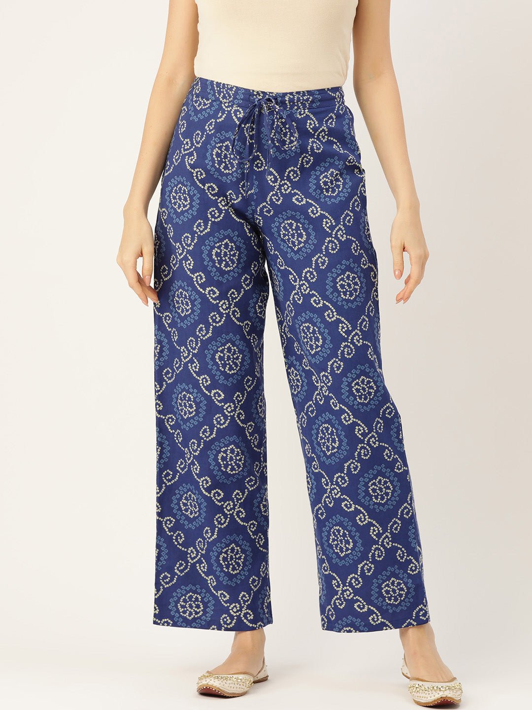 Women Ethnic Motifs Printed Smart Straight Fit Trousers - RueCollections