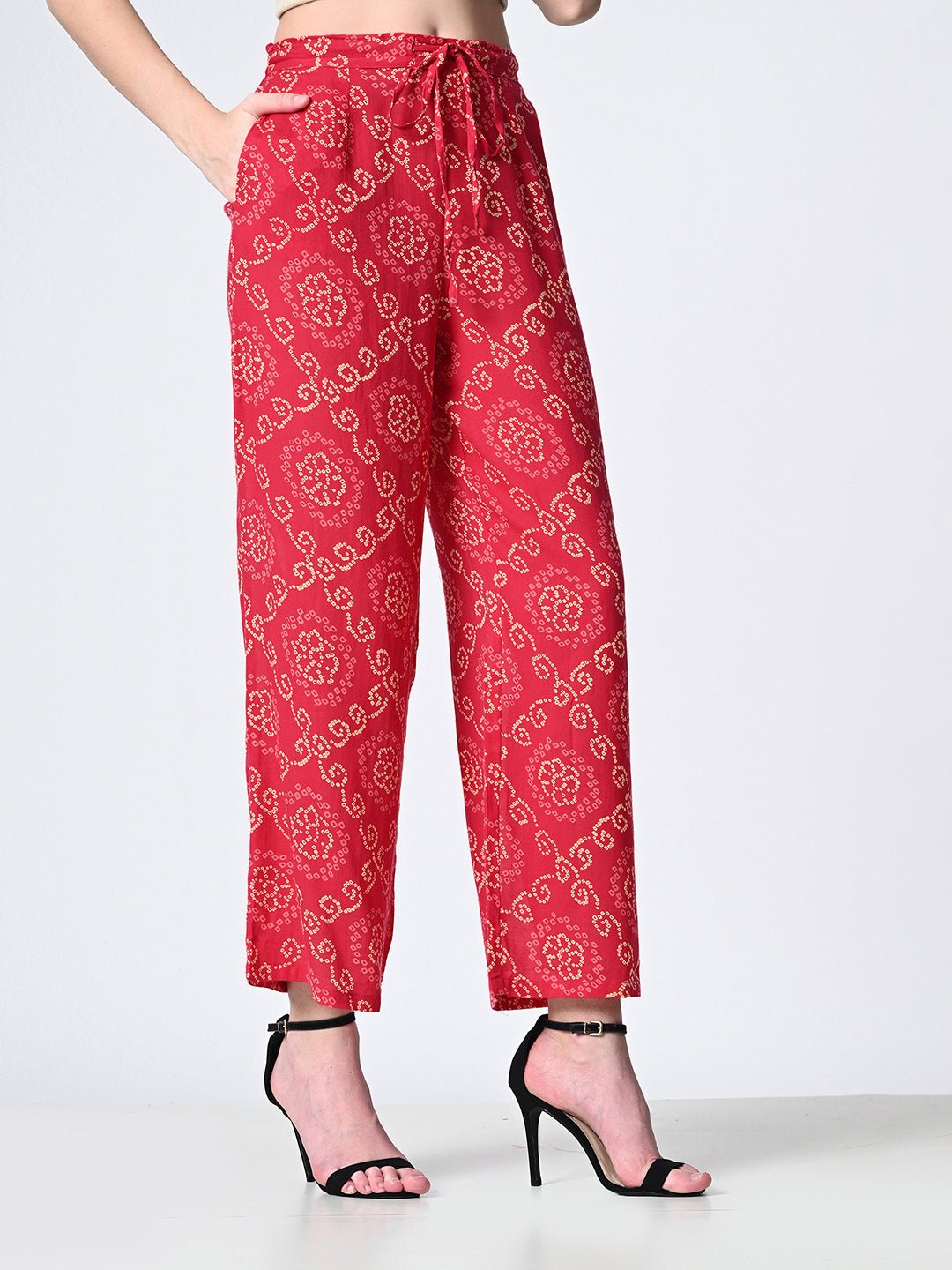 Women Ethnic Motifs Printed Smart Straight Fit Trousers - RueCollections