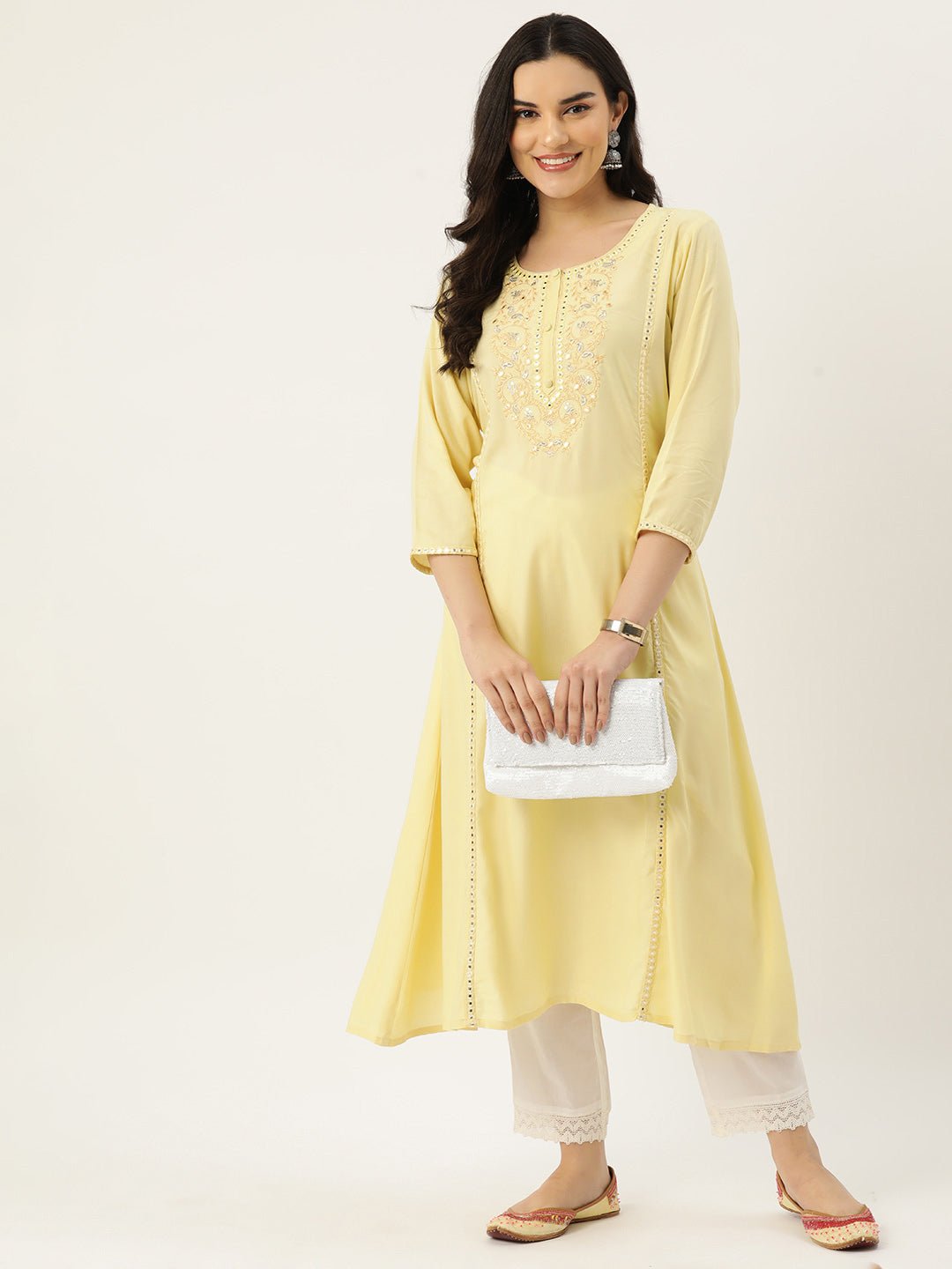 Women Ethnic Motifs Yoke Design Embellished Kurta - RueCollections