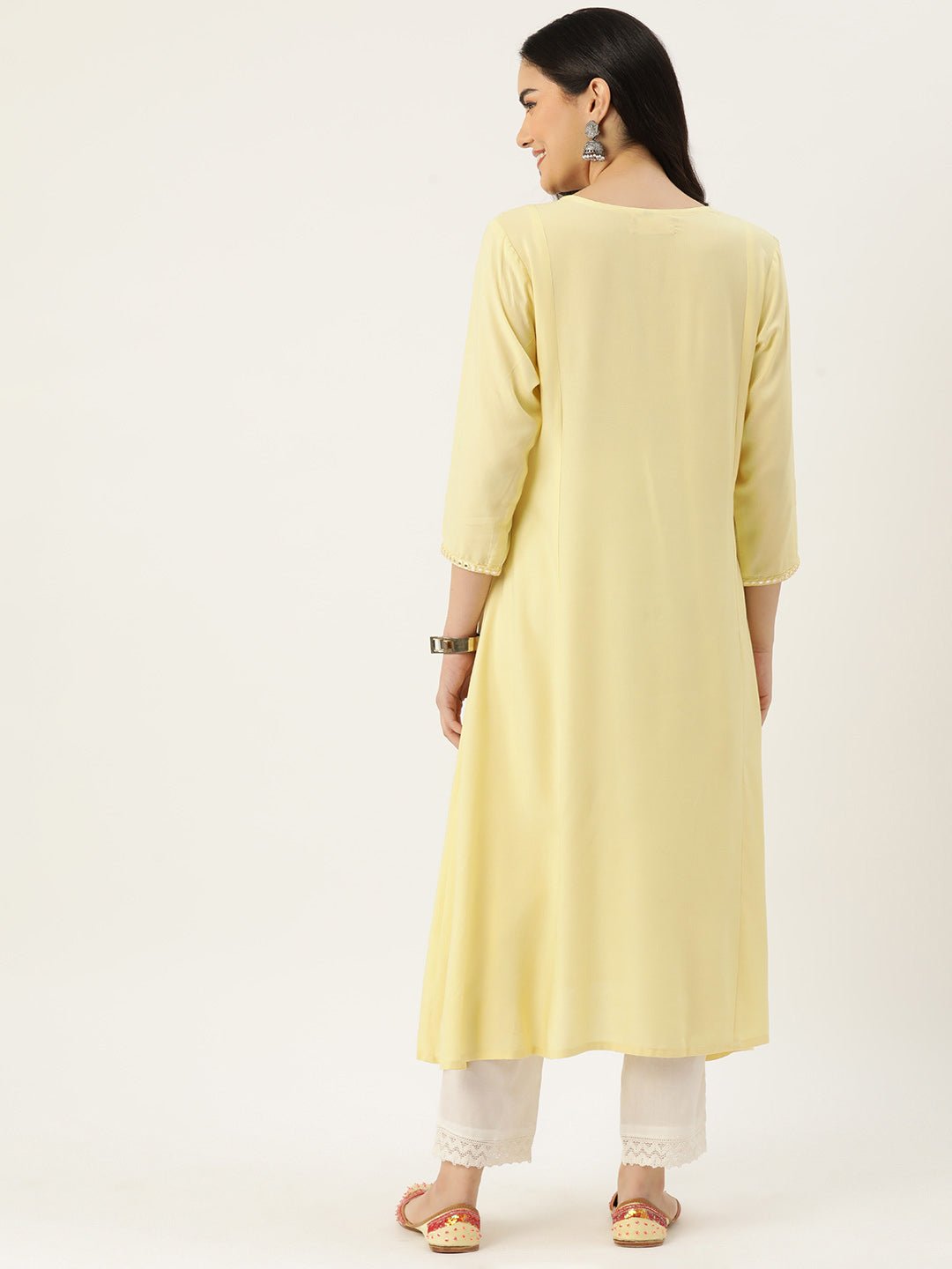 Women Ethnic Motifs Yoke Design Embellished Kurta - RueCollections