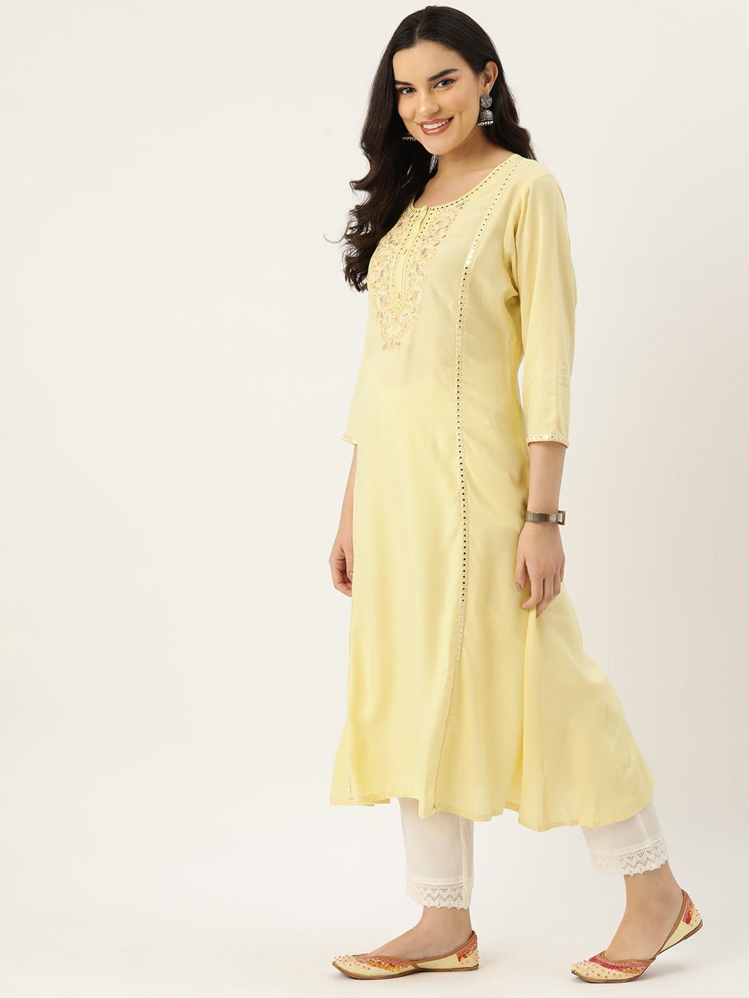 Women Ethnic Motifs Yoke Design Embellished Kurta - RueCollections