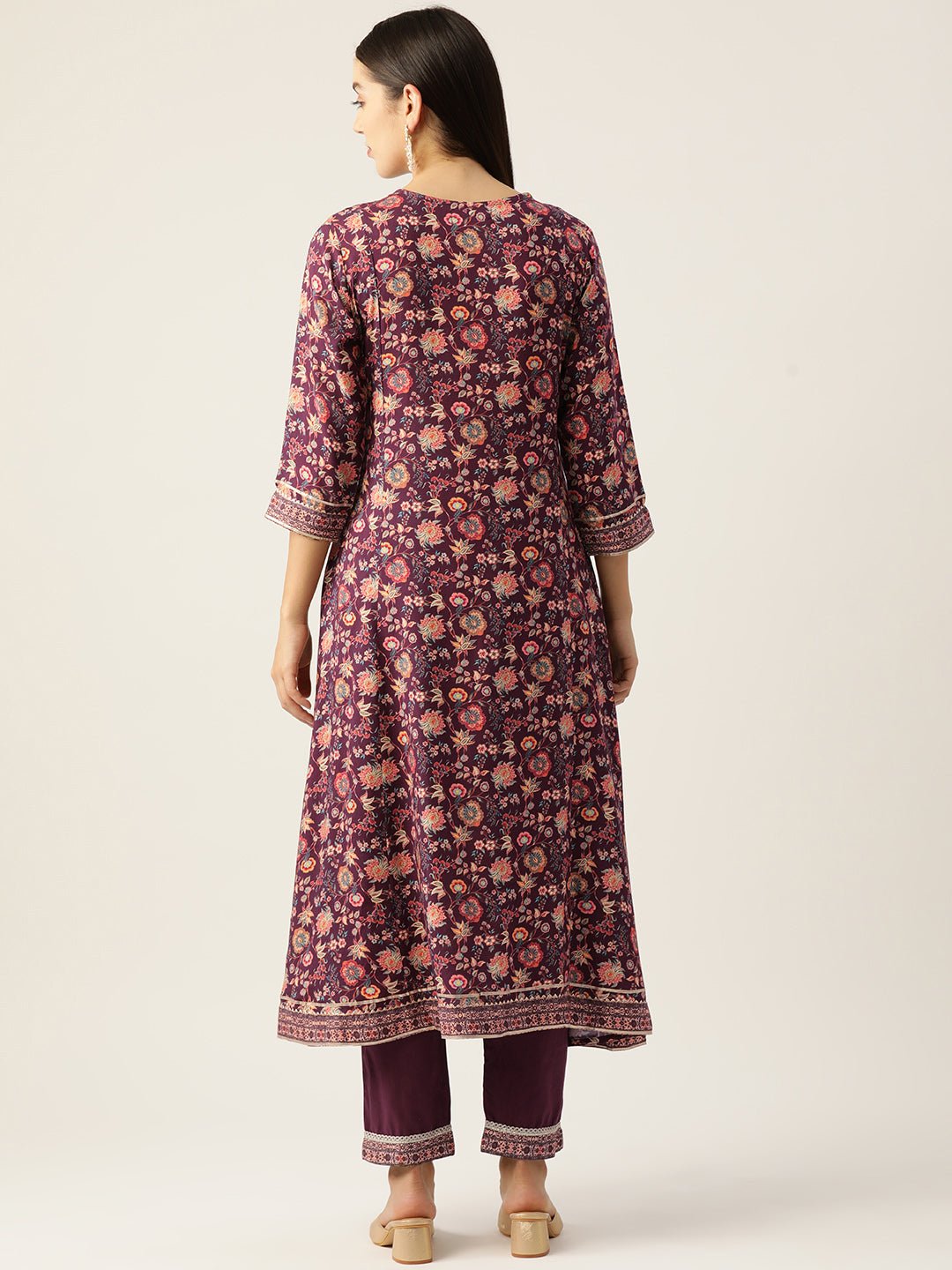 Women Floral Printed Regular Sequinned Kurta with Trousers & Dupatta - RueCollections