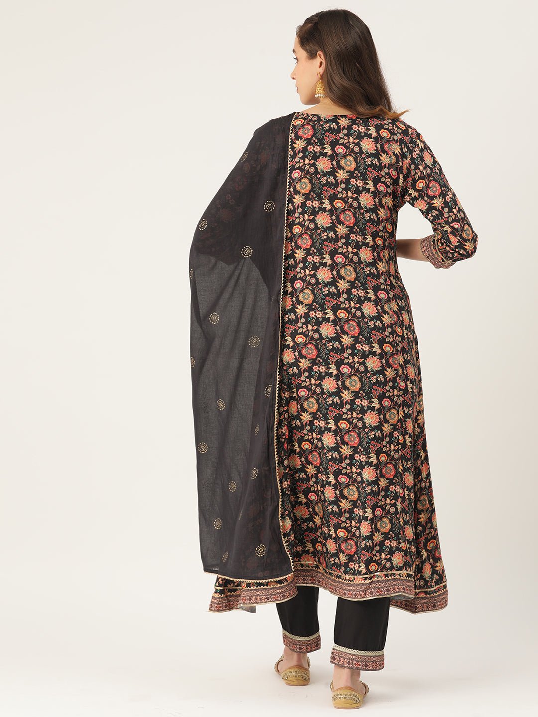 Women Floral Printed Regular Sequinned Kurta with Trousers & With Dupatta - RueCollections