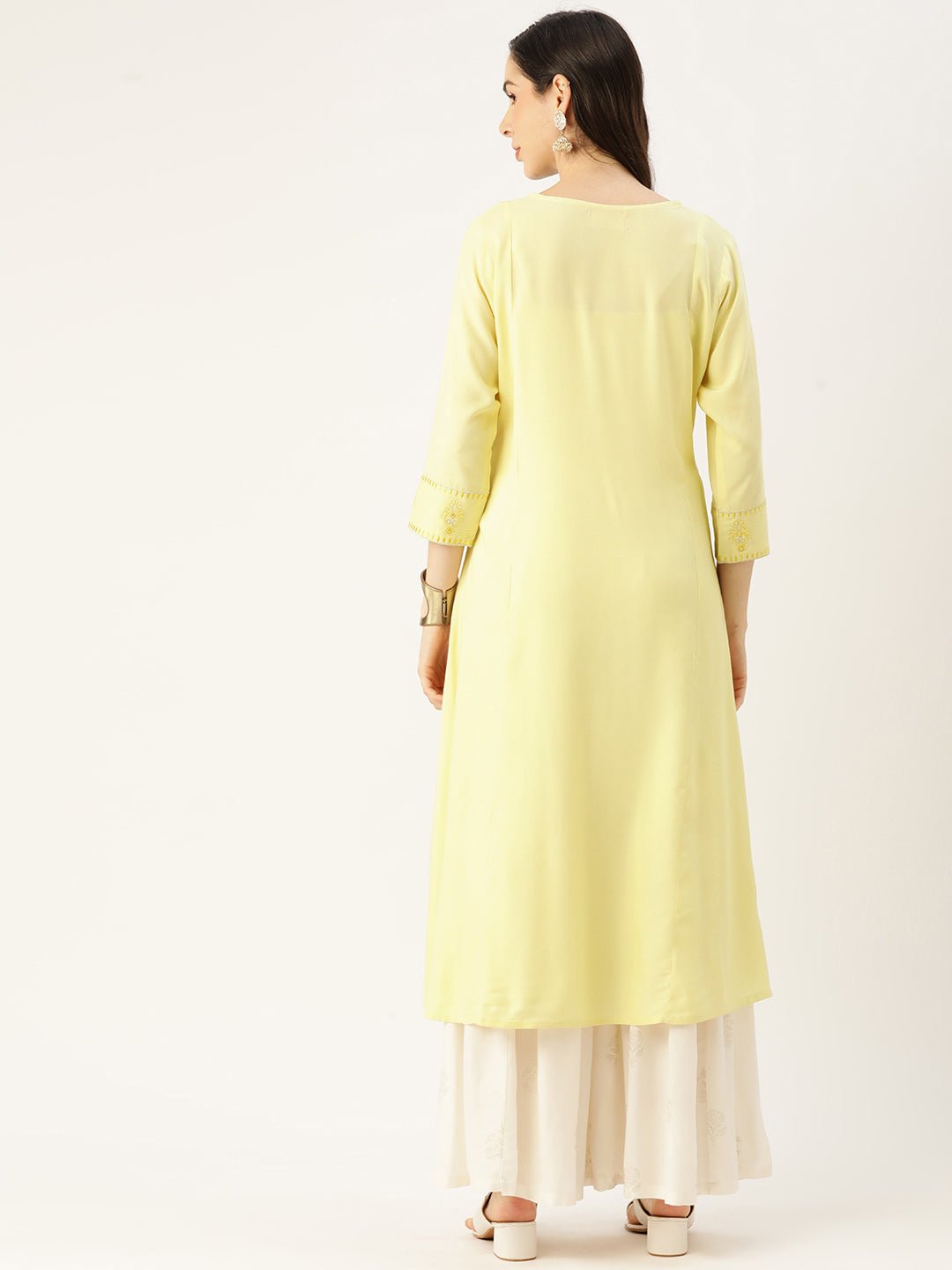 Women Floral Yoke Design Mirror Work Kurta - RueCollections