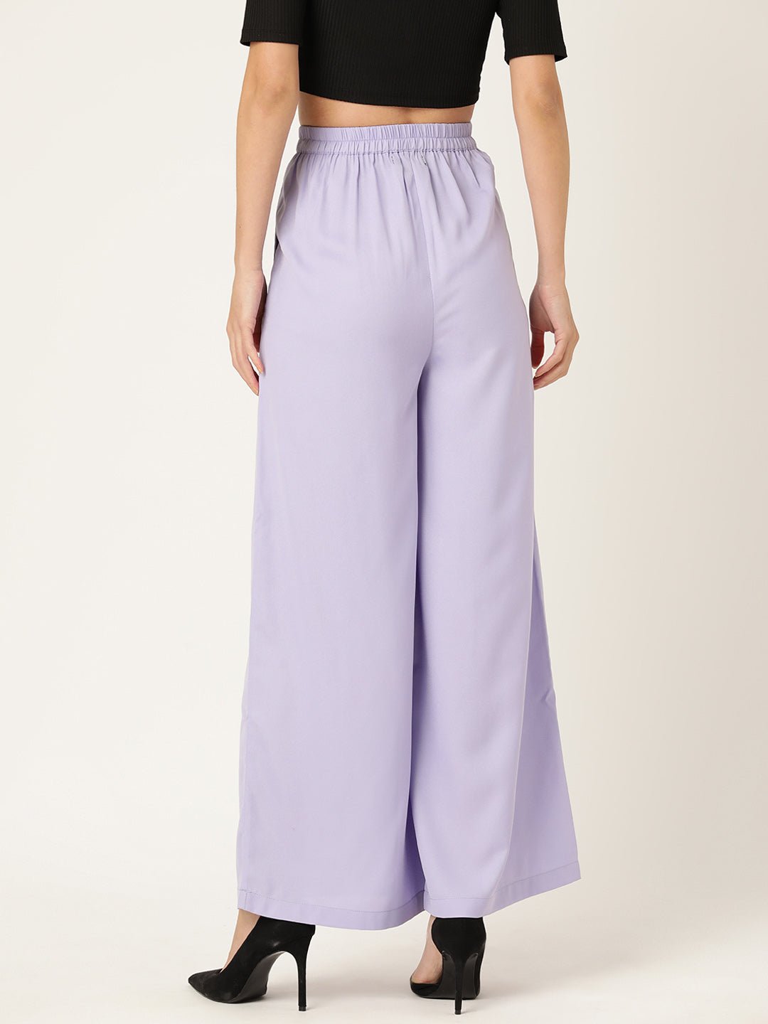 Women Lavender Relaxed Loose Fit High - Rise Pleated Trousers - RueCollections