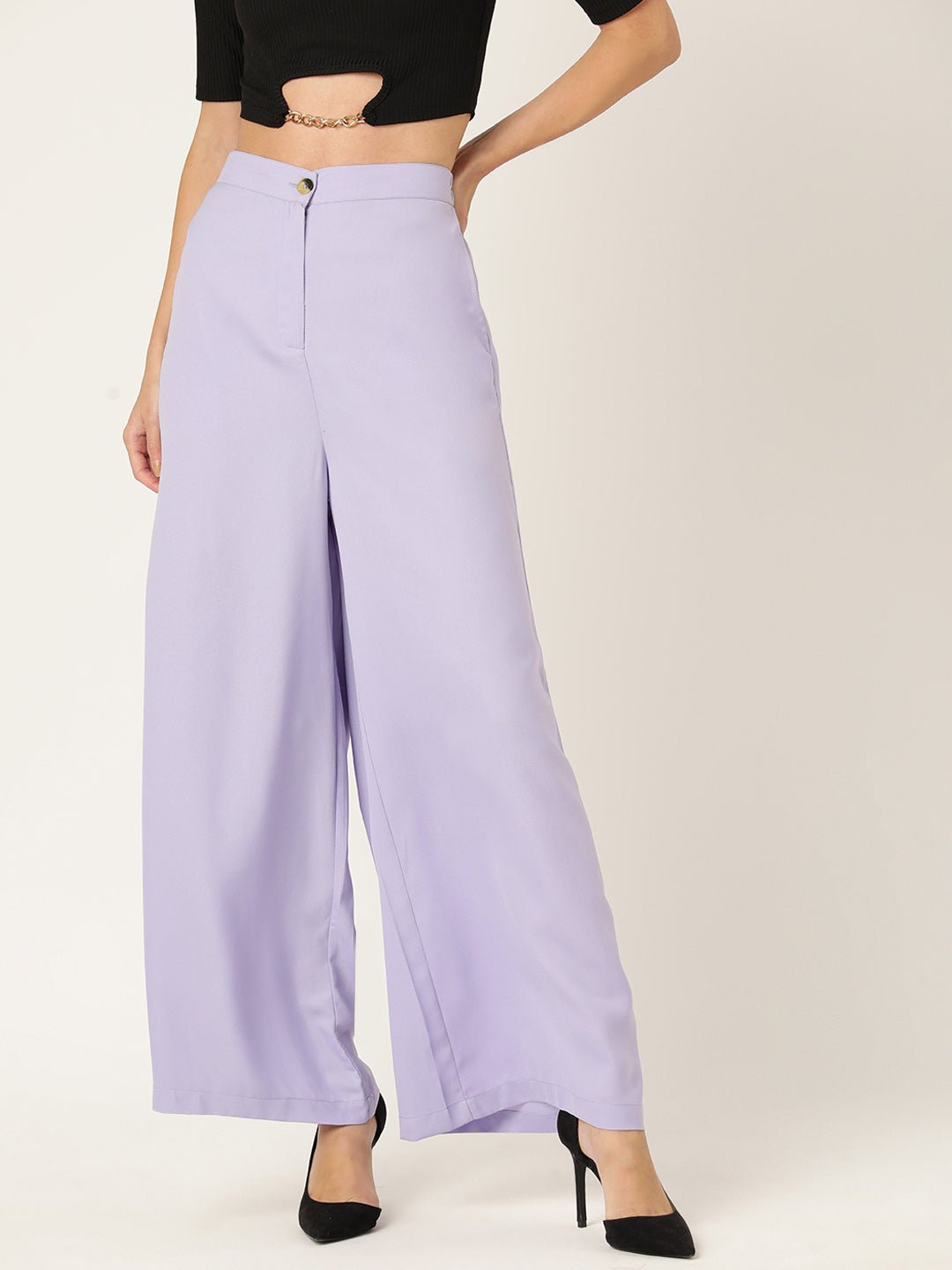 Women Lavender Relaxed Loose Fit High - Rise Pleated Trousers - RueCollections