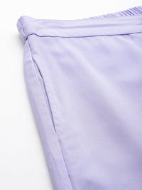 Thumbnail for Women Lavender Relaxed Loose Fit High - Rise Pleated Trousers - RueCollections