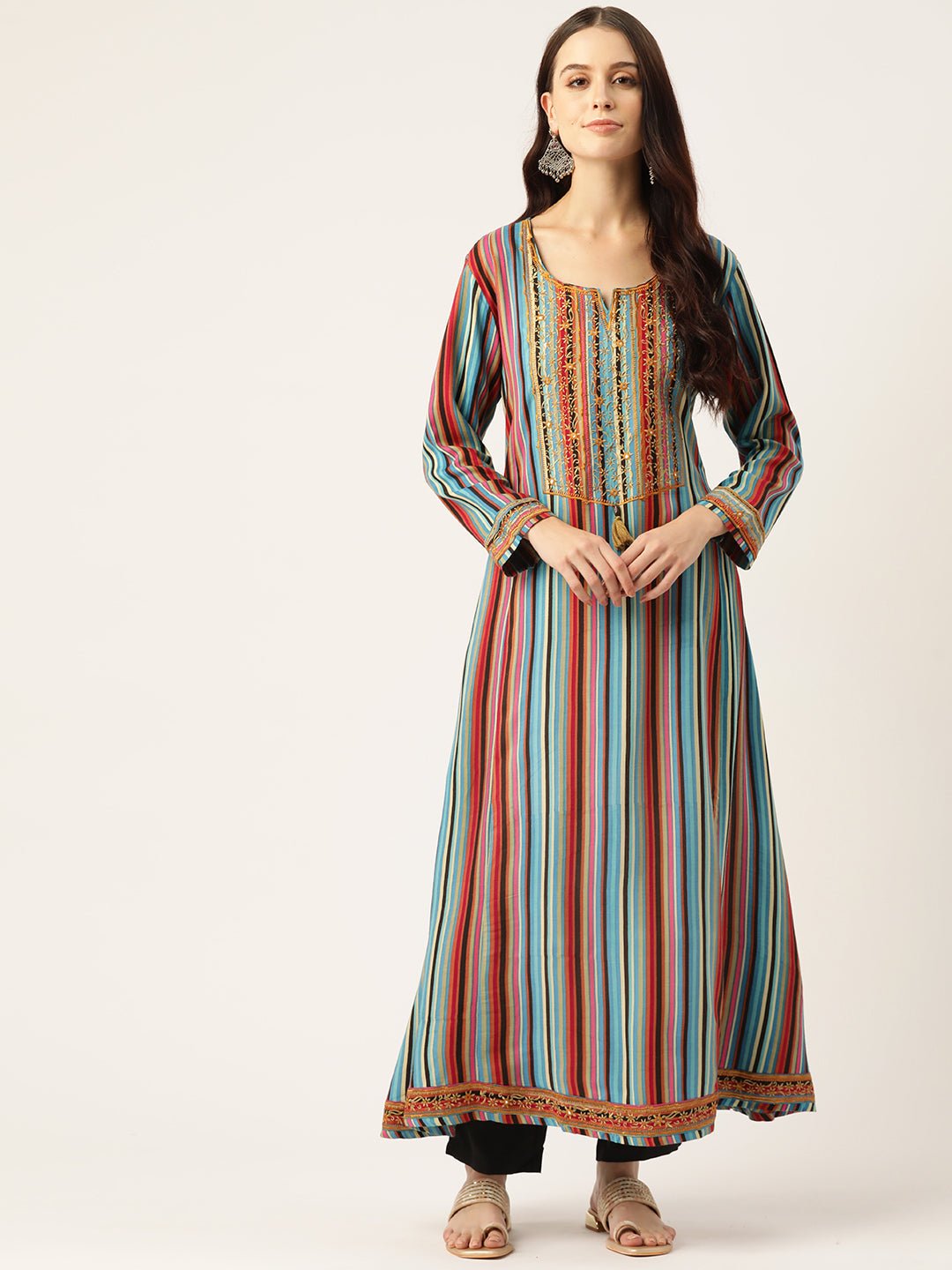 Women Multi - Coloured Yoke Design Anarkali Kurta - RueCollections