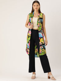 Thumbnail for Women Multicoloured Printed Open Front Longline Shrug - RueCollections