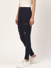 Thumbnail for Women Navy Blue Solid Ankle Length Skinny Fit Jeggings - RueCollections