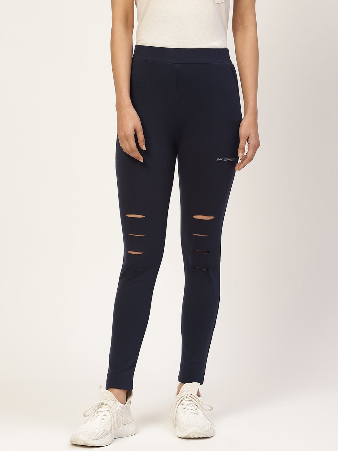 Women Navy Blue Solid Ankle Length Skinny Fit Jeggings - RueCollections