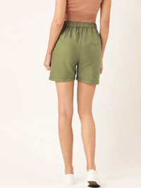 Thumbnail for Women Olive Green Solid Regular Shorts - RueCollections