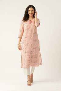 Thumbnail for Women Peach Printed Pintuck Kurta - RueCollections