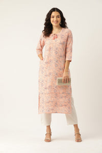 Thumbnail for Women Peach Printed Pintuck Kurta - RueCollections