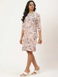 Thumbnail for Women Pink & Grey Floral Printed Shift Dress - RueCollections