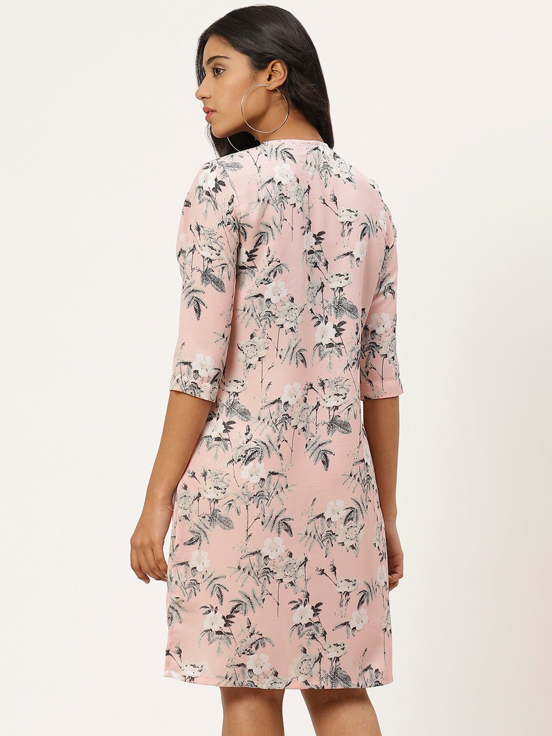 Women Pink & Grey Floral Printed Shift Dress - RueCollections