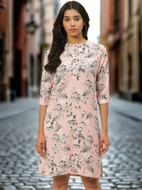 Thumbnail for Women Pink & Grey Floral Printed Shift Dress - RueCollections