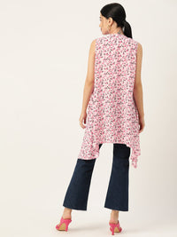 Thumbnail for Women Pink Printed Longline Waterfall Shrug - RueCollections